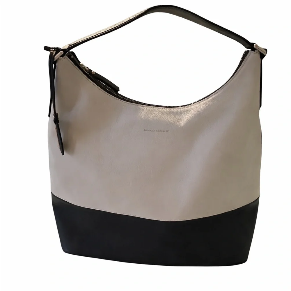 Banana Republic Colorblock Leather Hobo Bag - Ivory‎ & Black NWOT